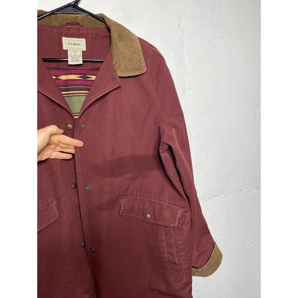 Vintage L.L Bean Long Chore Coat Aztec Burgundy Womens Medium Short Petite - Picture 3 of 7